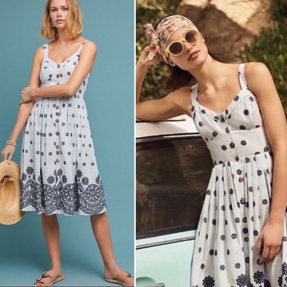 BOGO! Anthropologie Maeve Savoy Embroidered Button Front Midi Sundress 2 - Picture 1 of 13